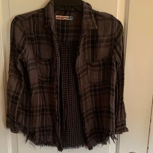 Vintage Havana Black Plaid Flannel Like Jacket with Studded Detail